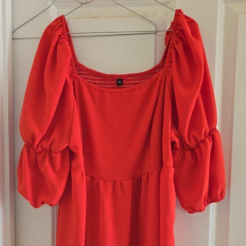 Red Puff Sleeve Dress